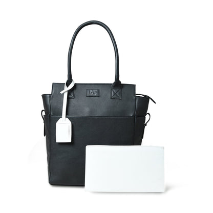 Black buffalo leather shopper tote with shoulder handles