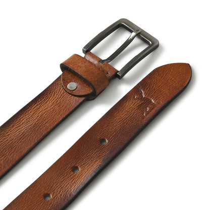 Brown buffalo leather belt with metal buckle, view 2