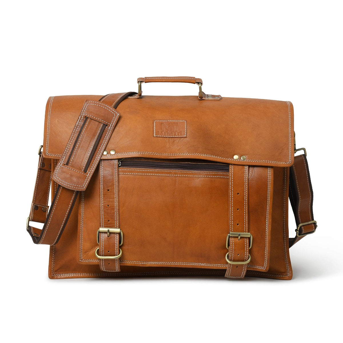 Tan Big Pocket Messenger by Classy Leather Bags
