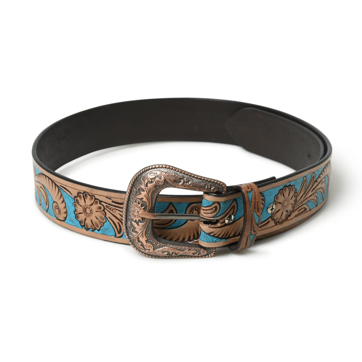 The Carved Blue-and-Brown Western Belt, view 4