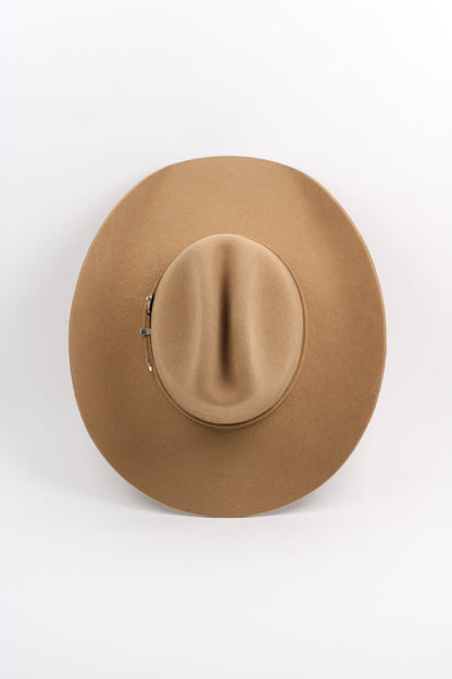 Chestnut brown merino wool cattleman cowboy hat with a curved brim, view 3
