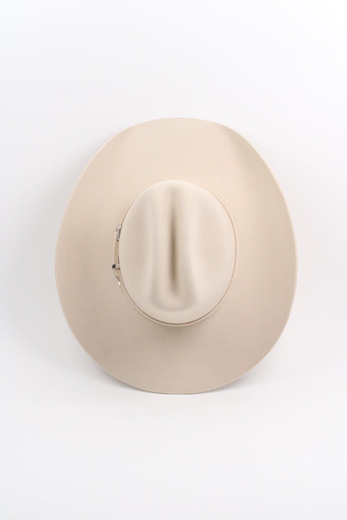 Cream merino wool cattleman cowboy hat with a curved brim, view 3