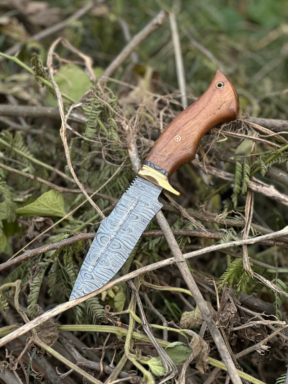 The 5-Inch Rosewood Brass Guard Hunting Knife | Texan Knives