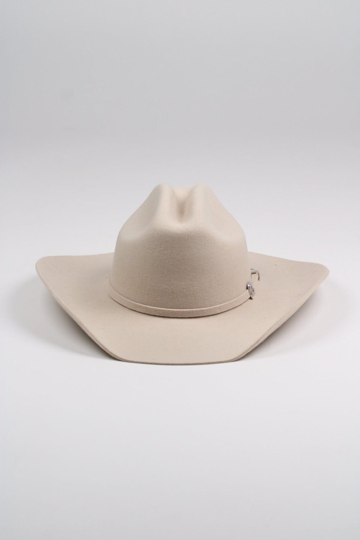 Cream merino wool cattleman cowboy hat with a curved brim, view 2