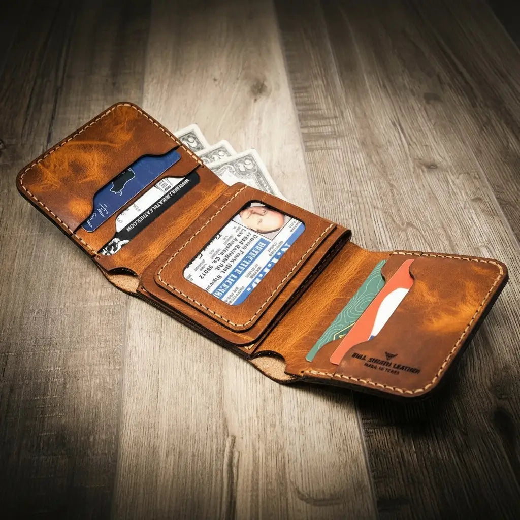 Long Shift Badge Trifold Wallet by Bull Sheath Leather, view 8