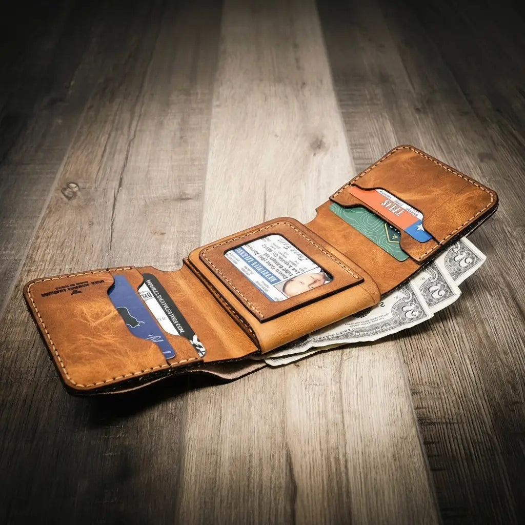Long Shift Badge Trifold Wallet by Bull Sheath Leather