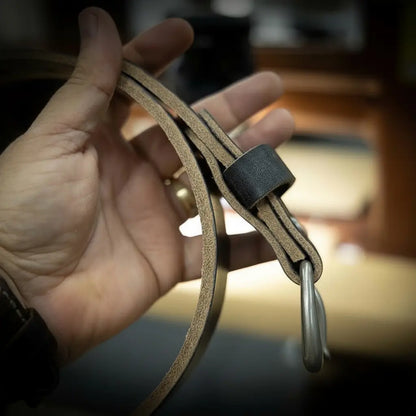 Black oak bark tanned leather belt with solid brass buckle, view 4