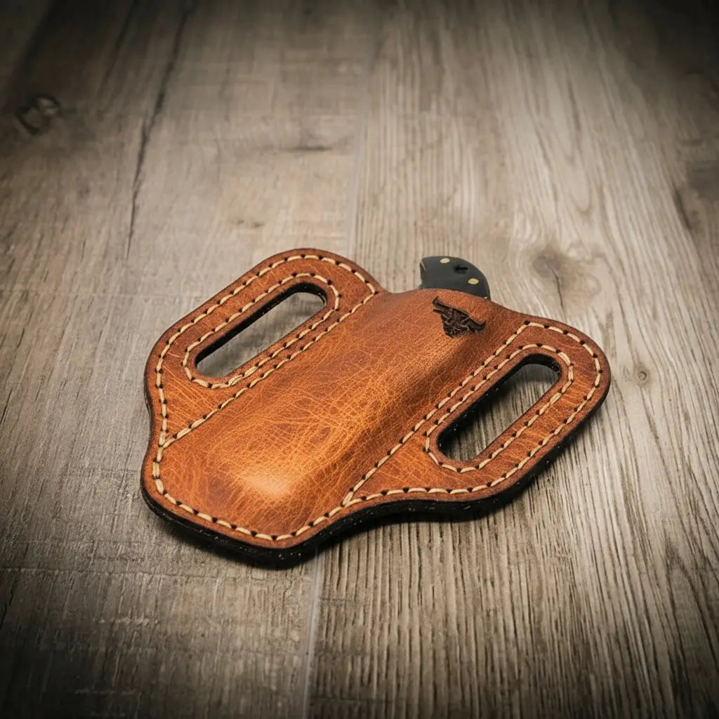 Full-grain leather folding knife belt sheath by Bull Sheath, view 5