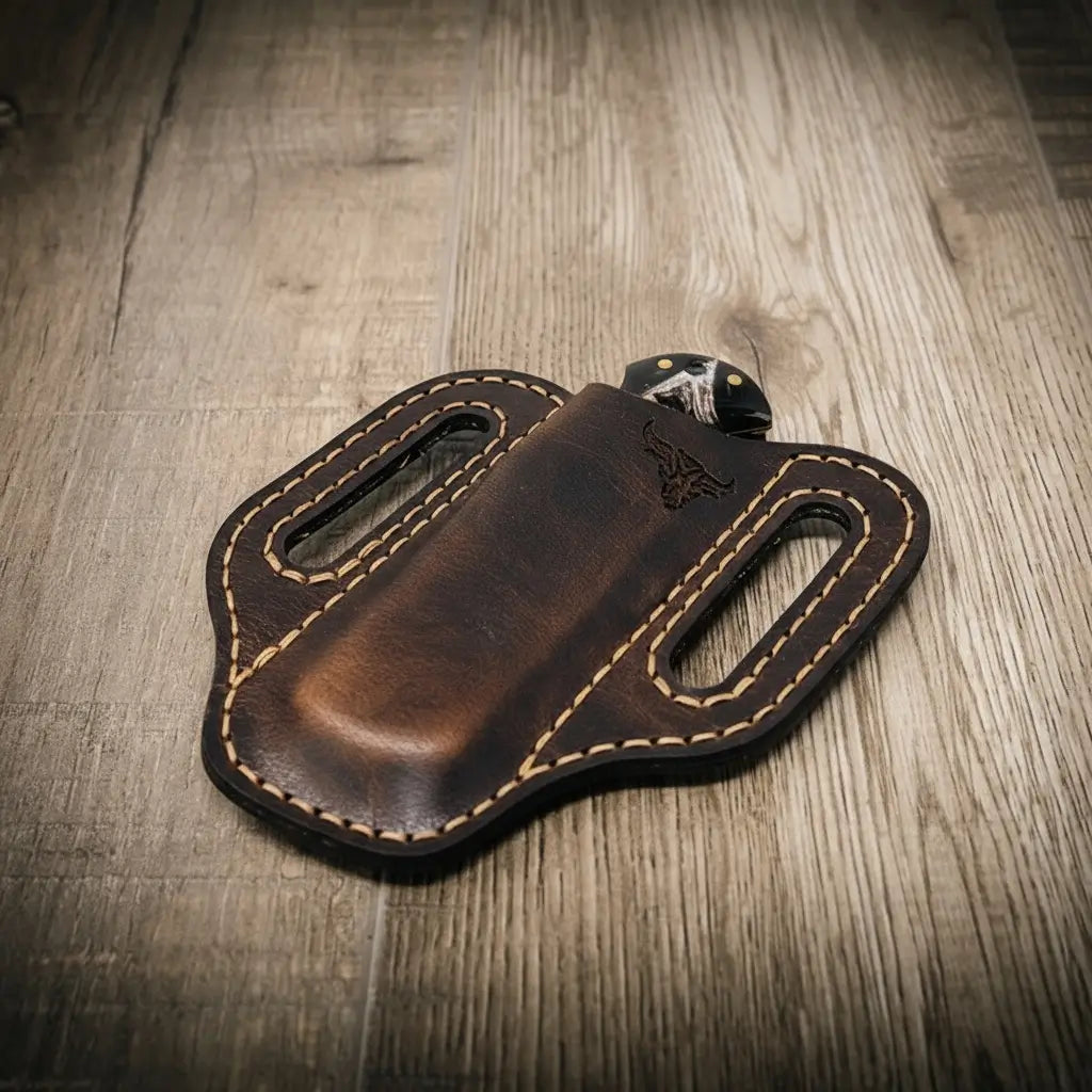 Full-grain leather folding knife belt sheath by Bull Sheath, view 3