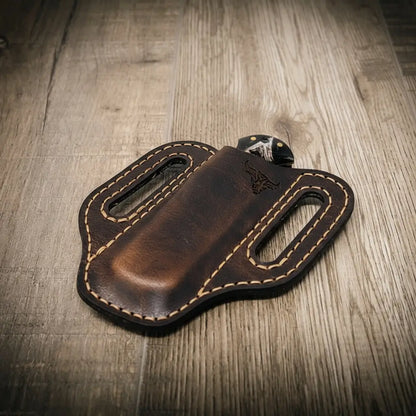 Full-grain leather folding knife belt sheath by Bull Sheath, view 3