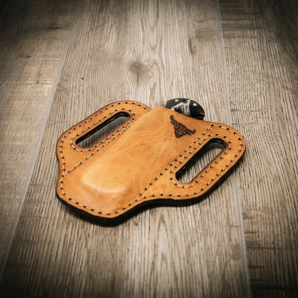 Full-grain leather folding knife belt sheath by Bull Sheath