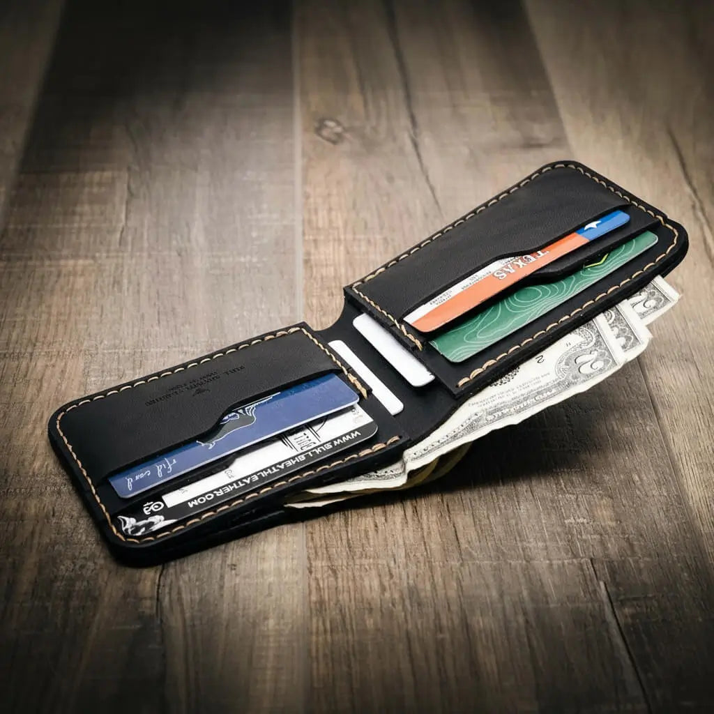 Rio Grande Bifold Wallet in Black by Bull Sheath Leather, view 4