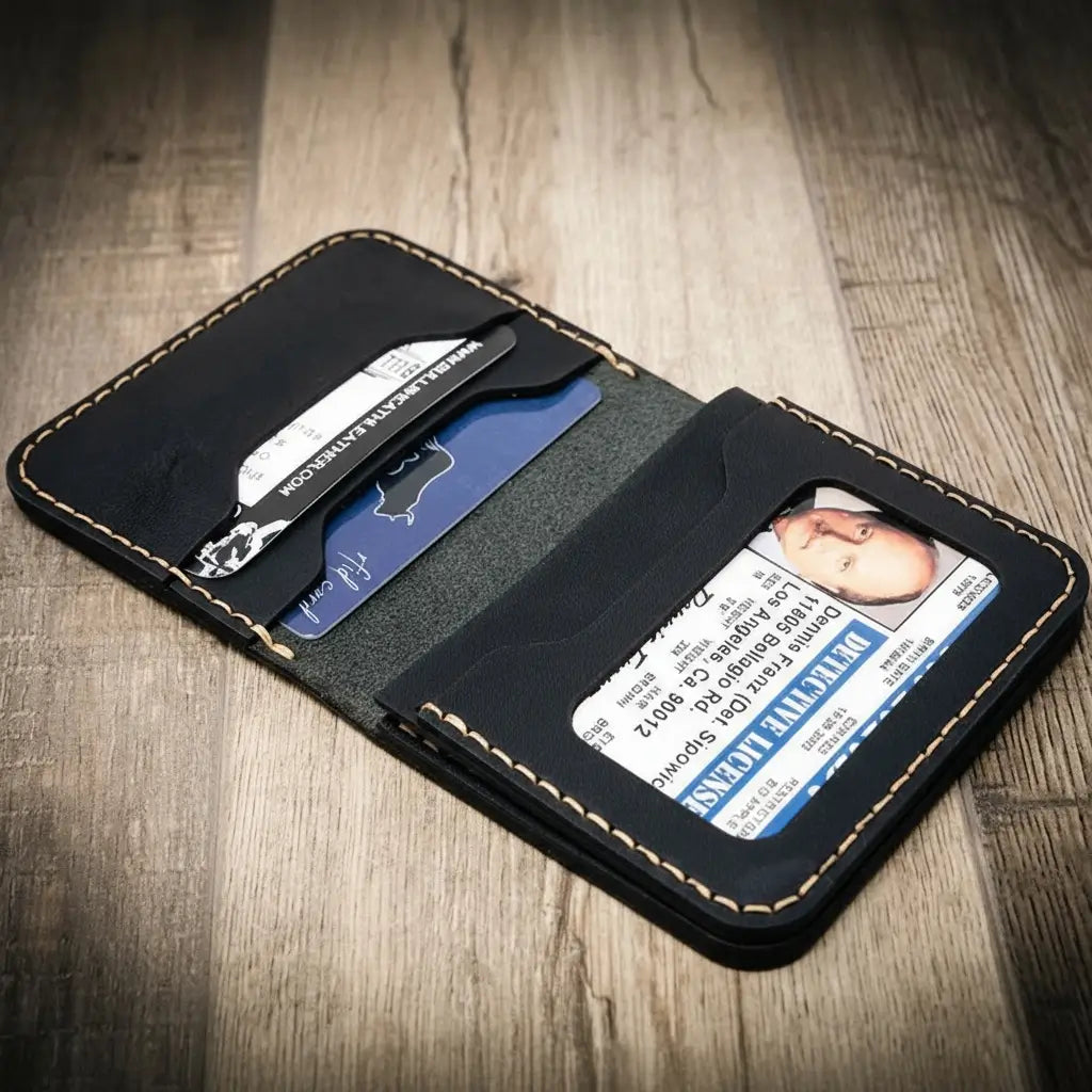 Slim full-grain leather badge wallet by Bull Sheath, view 20