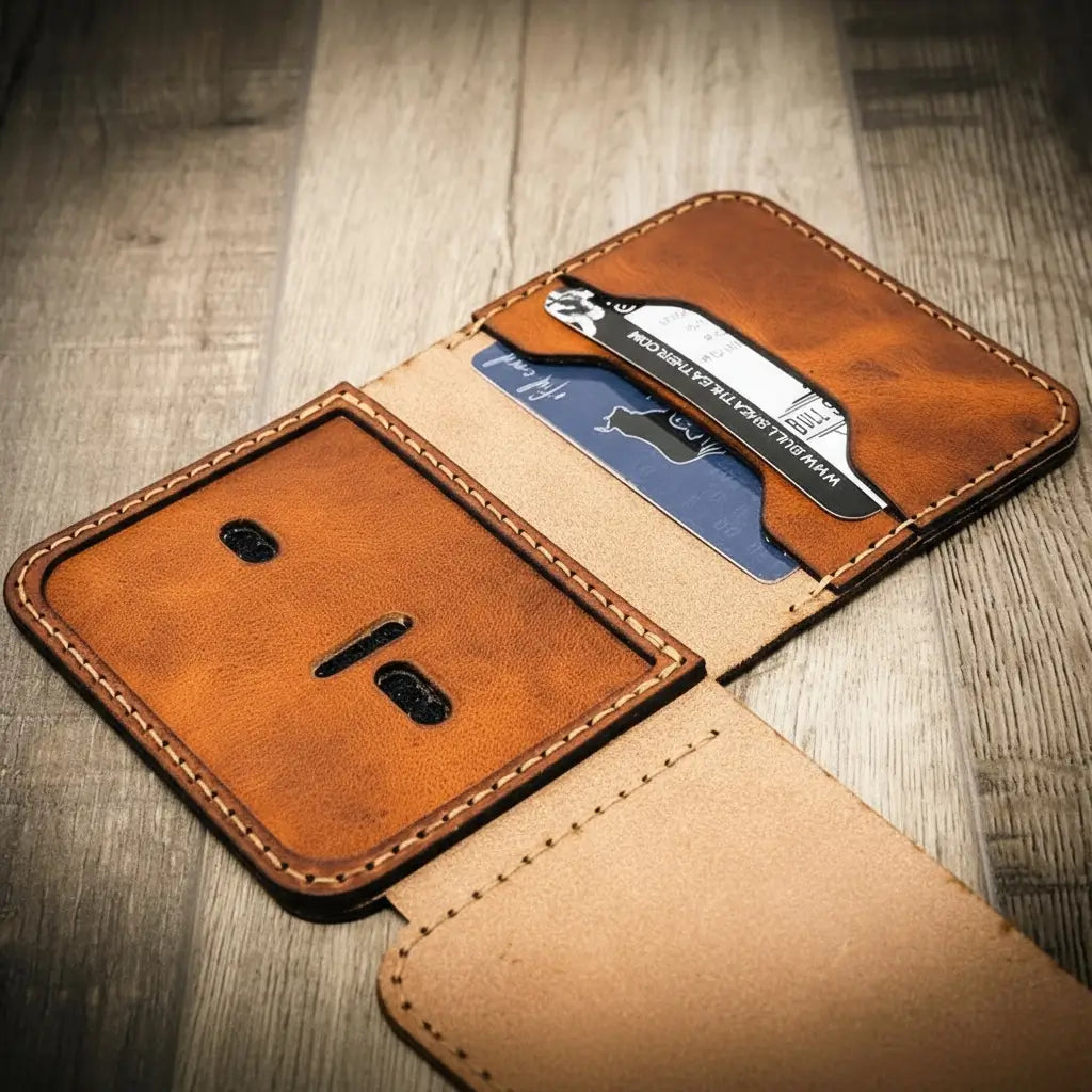 Slim full-grain leather badge wallet by Bull Sheath, view 13