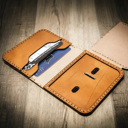 Slim full-grain leather badge wallet by Bull Sheath