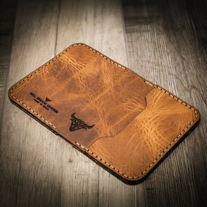 Saddle tan slim leather wallet with brown contrast stitching, view 3
