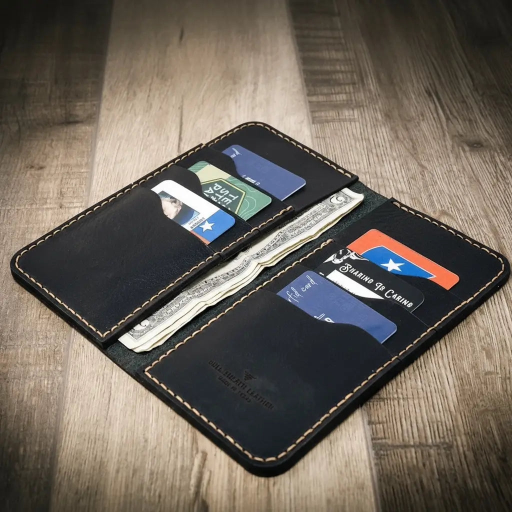 Tooled Western Long Wallet in Black by Bull Sheath Leather, view 2