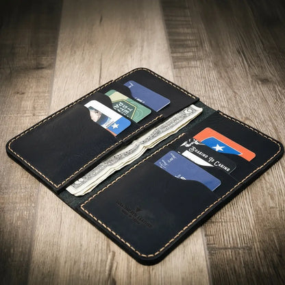Tooled Western Long Wallet in Black by Bull Sheath Leather, view 2