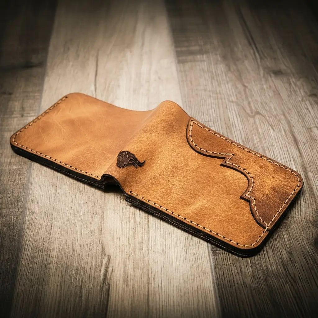 Western medallion full-grain leather bifold wallet by Bull Sheath, view 4