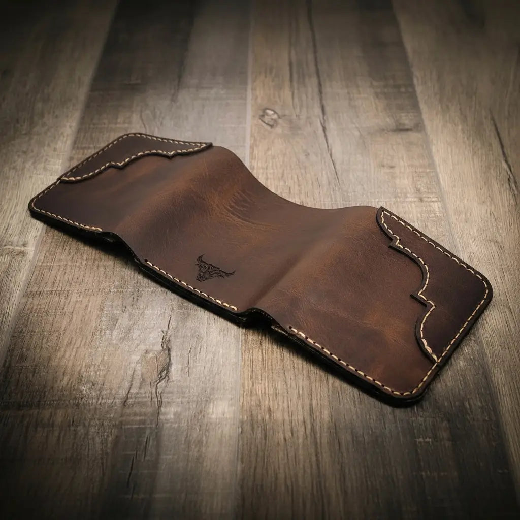 Tooled Western Trifold Wallet by Bull Sheath Leather, view 2