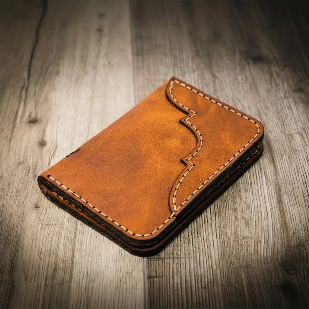 Tooled Western Vertical Wallet in Chestnut Brown by Bull Sheath Leather