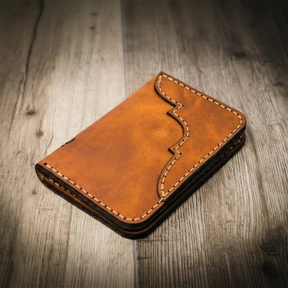 Tooled Western Vertical Wallet in Chestnut Brown by Bull Sheath Leather