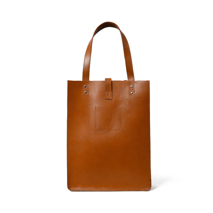 Chestnut brown buffalo leather shopper tote with two top handles, view 3