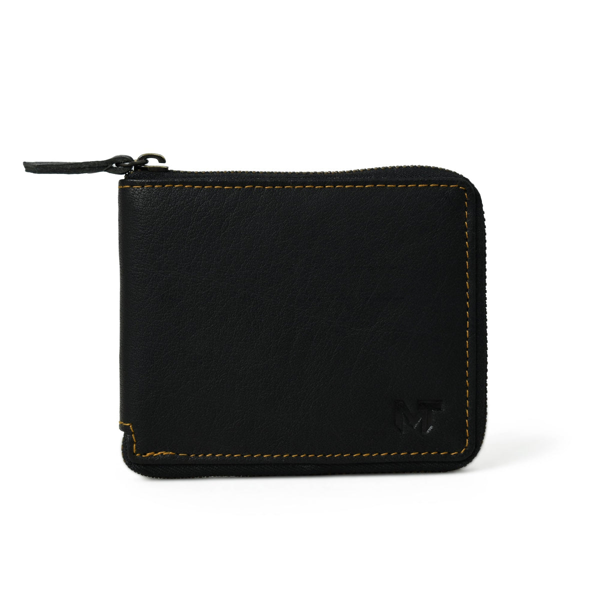 Black leather bifold wallet with zip coin pocket