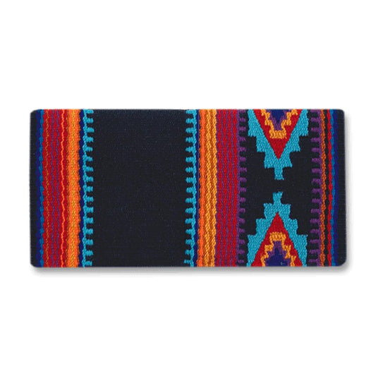 Black, turquoise and orange patterned wool saddle blanket