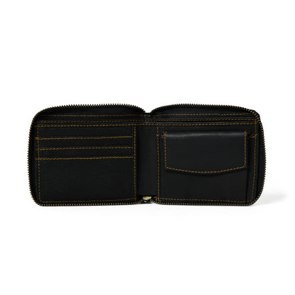 Black leather bifold wallet with zip coin pocket, view 2