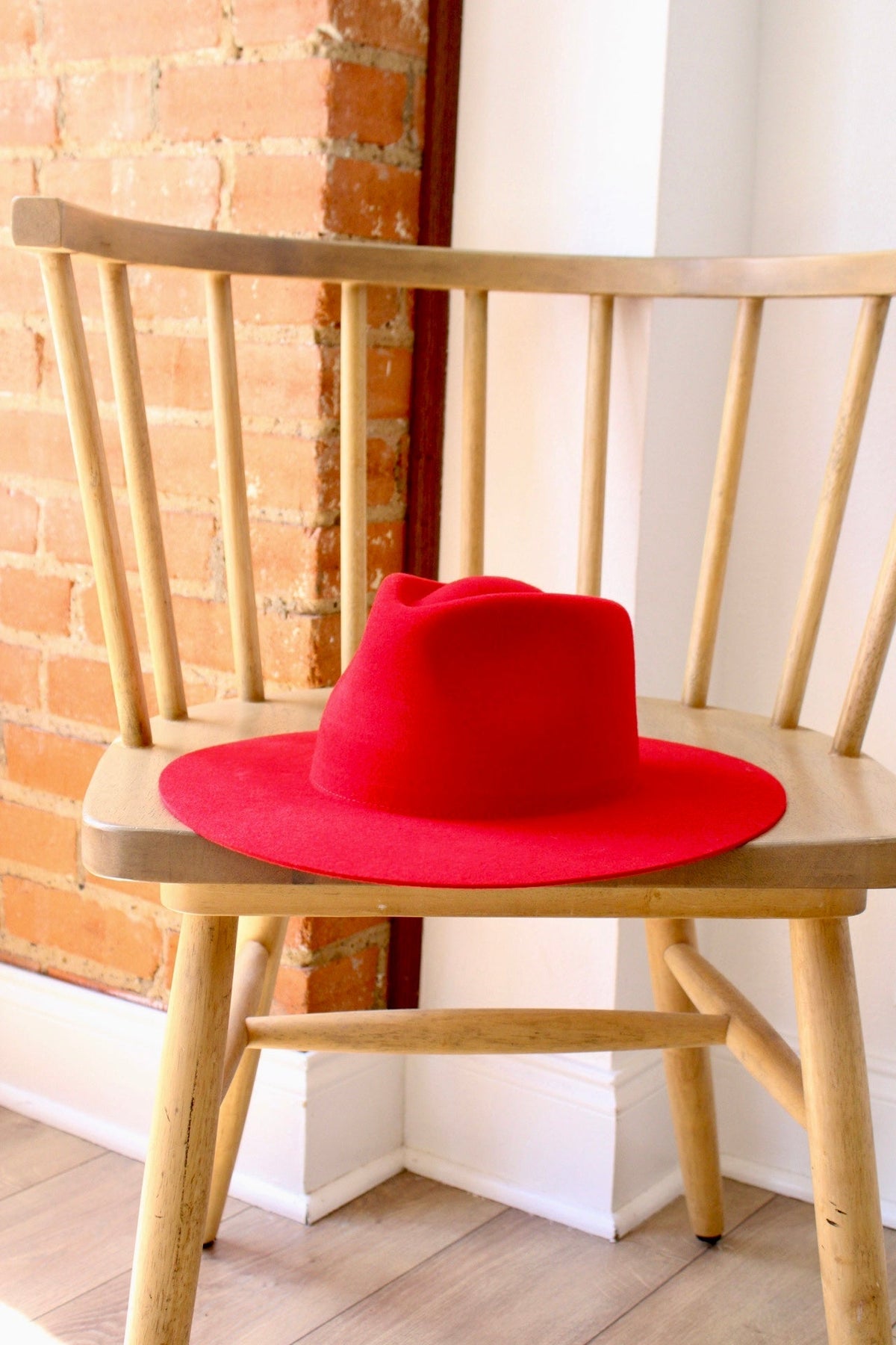 Red merino wool felt rancher hat with a lifted brim, view 2