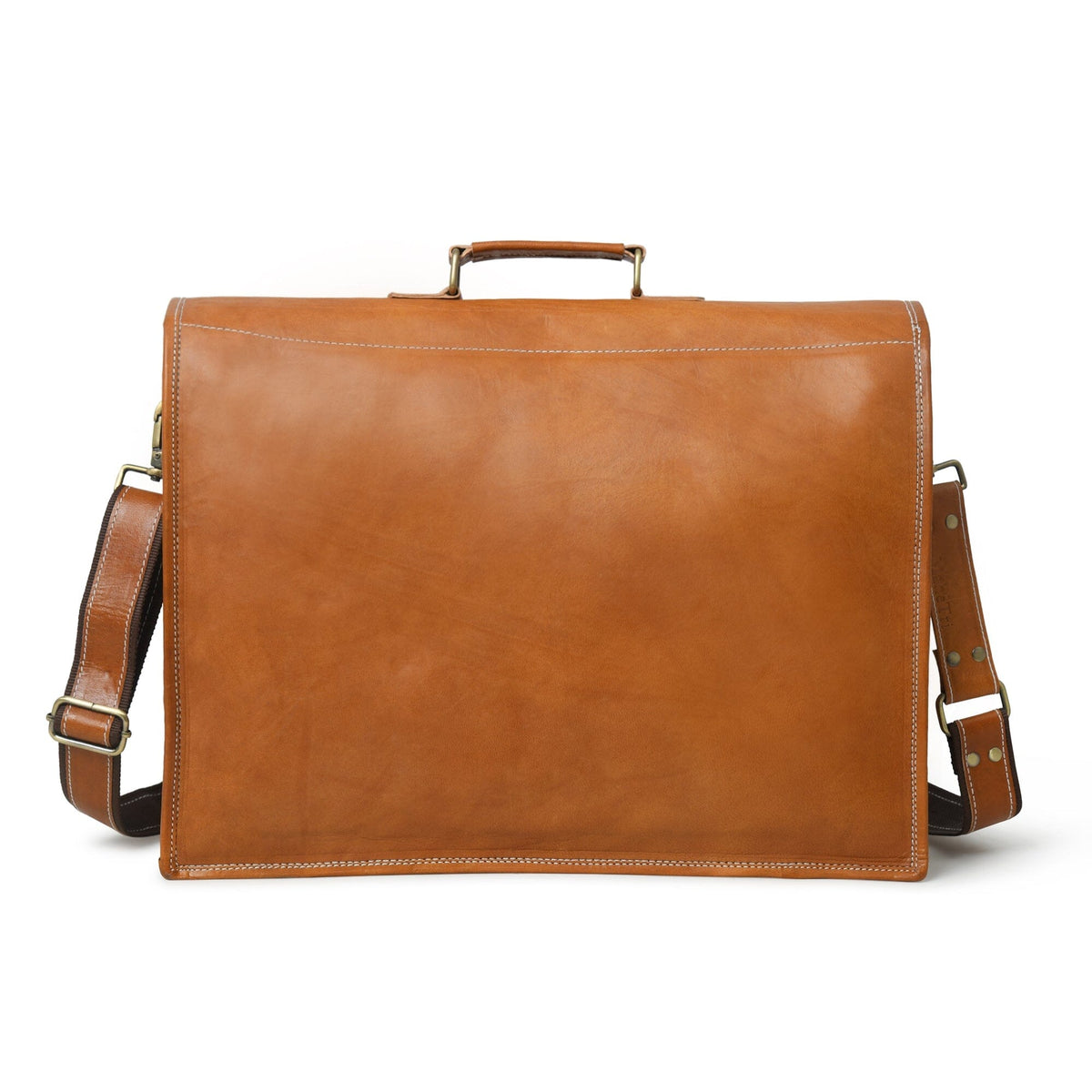 Tan Big Pocket Messenger by Classy Leather Bags, view 5