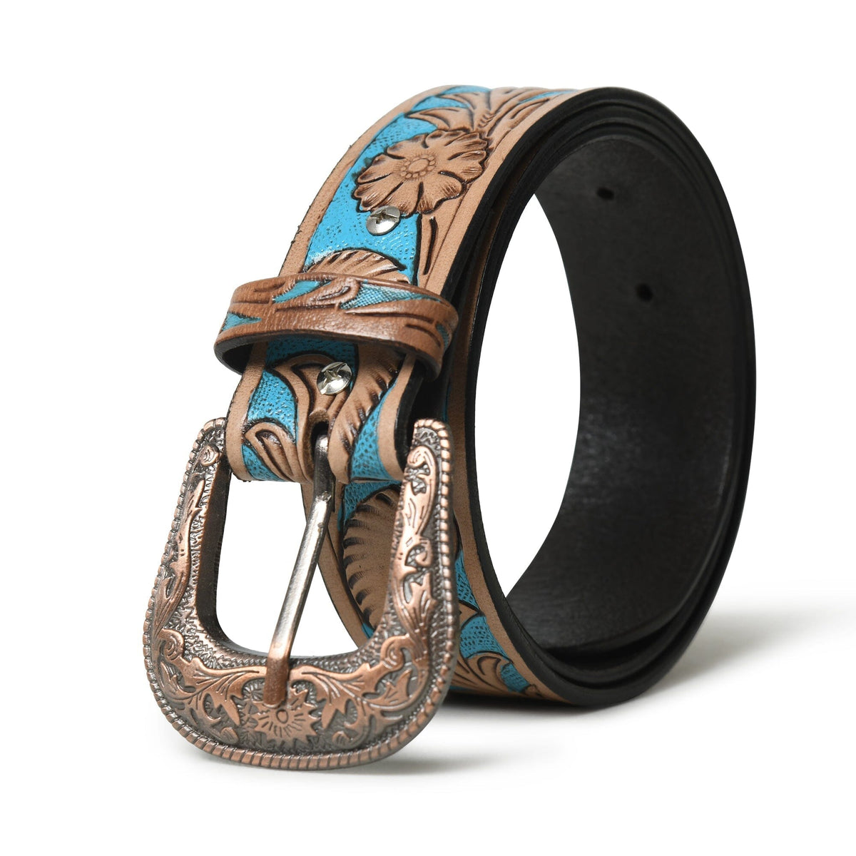 The Carved Blue-and-Brown Western Belt