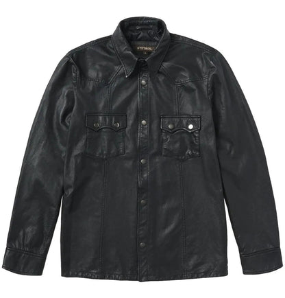 Stetson black leather Western shirt jacket with silver snaps
