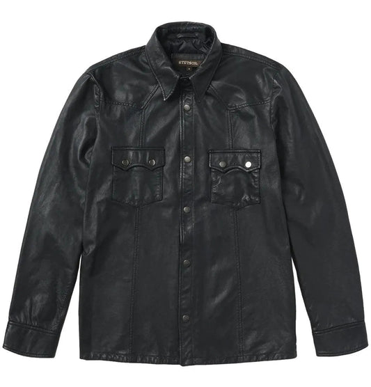 Stetson black leather Western shirt jacket with silver snaps