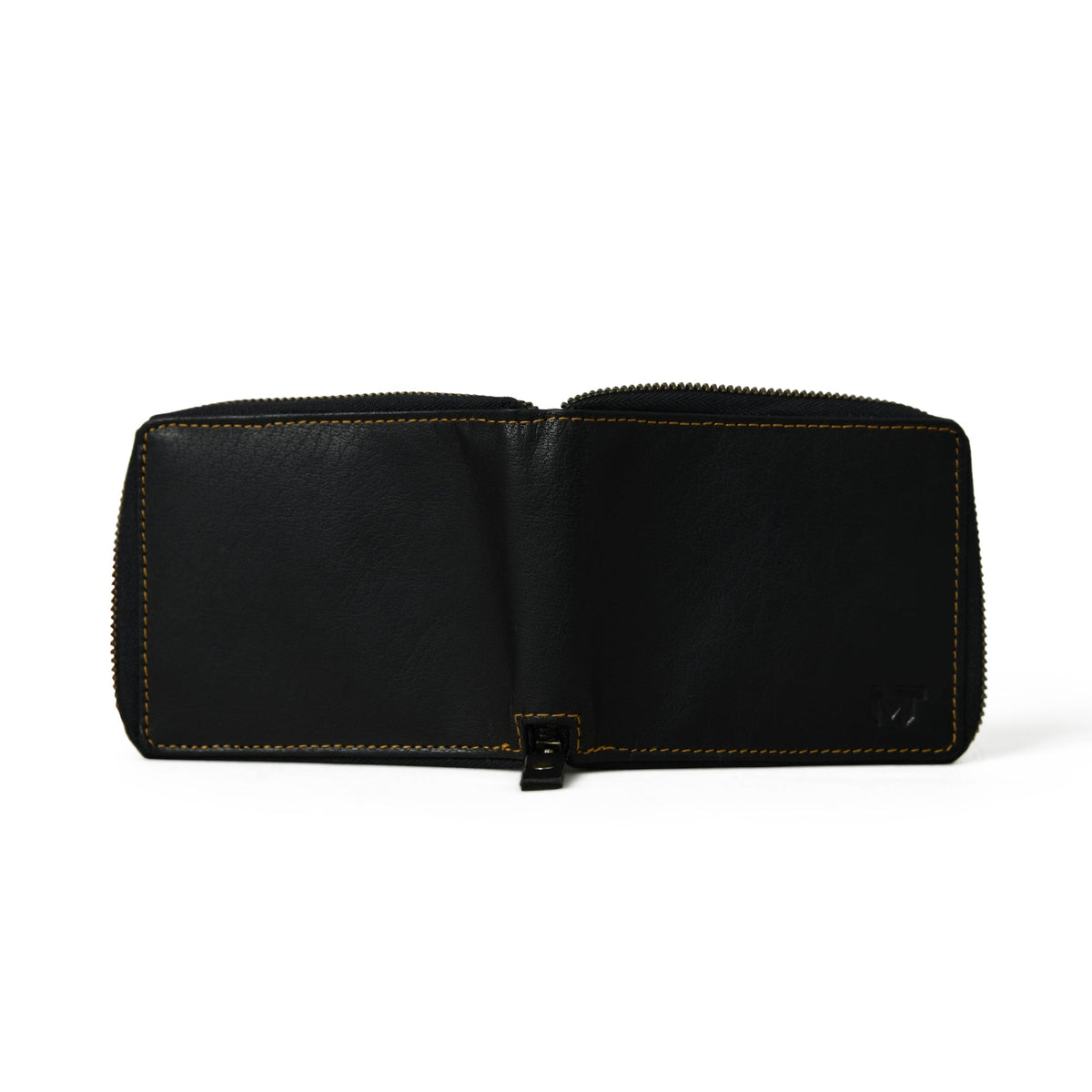 Black leather bifold wallet with zip coin pocket, view 4