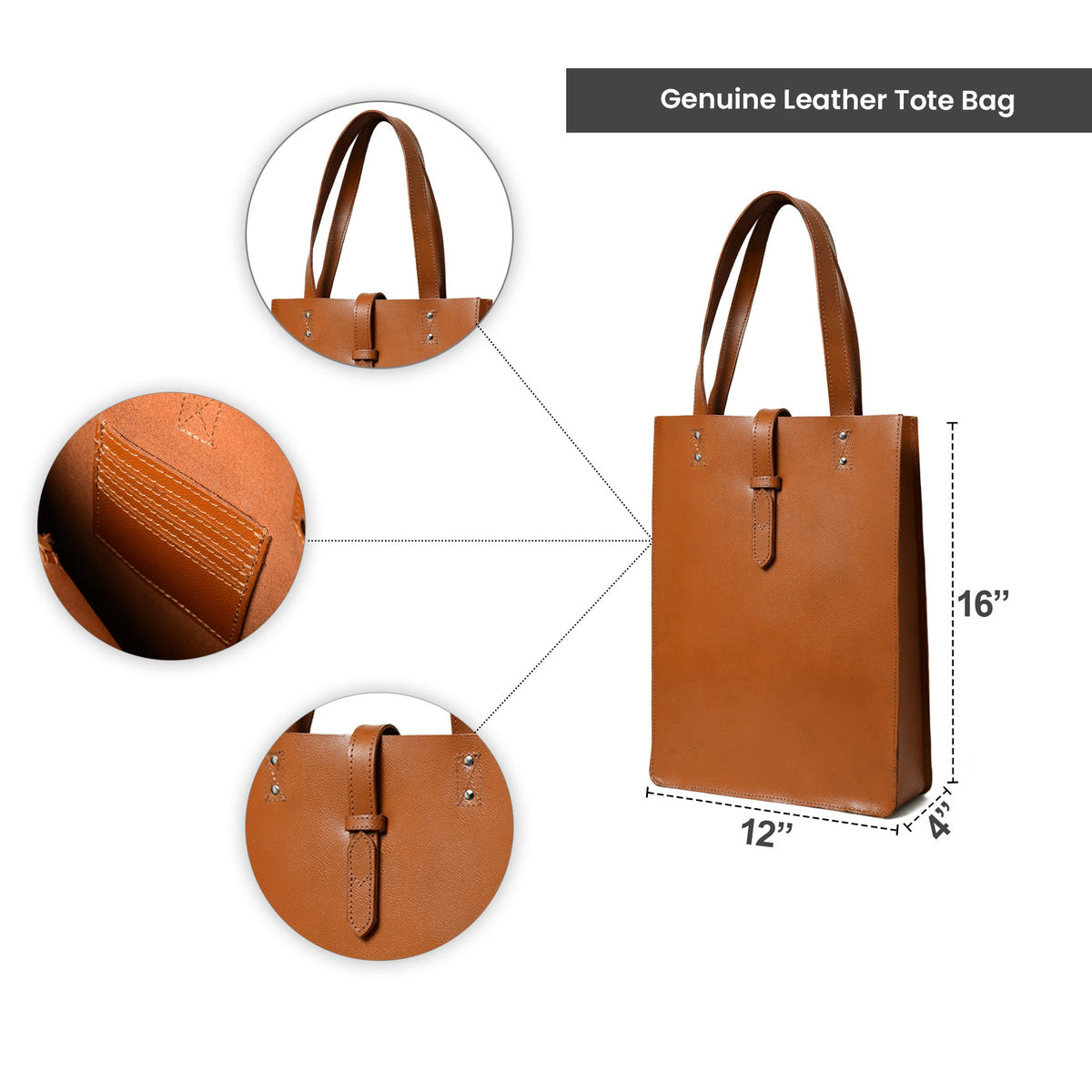 Chestnut Buffalo Leather Tote by Classy Leather Bags, view 4