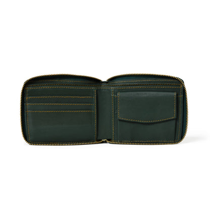 Green leather bifold wallet with zip coin pocket, view 4