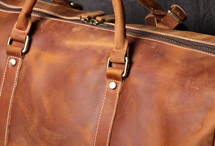 Crazy horse leather weekender bag with shoe compartment by RockCow, view 4
