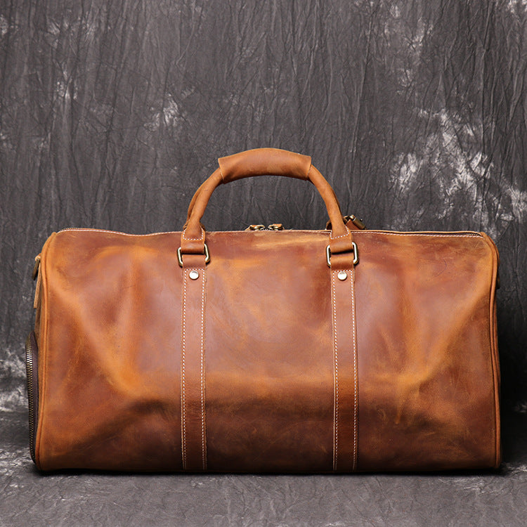 Crazy horse leather weekender bag with shoe compartment by RockCow, view 2