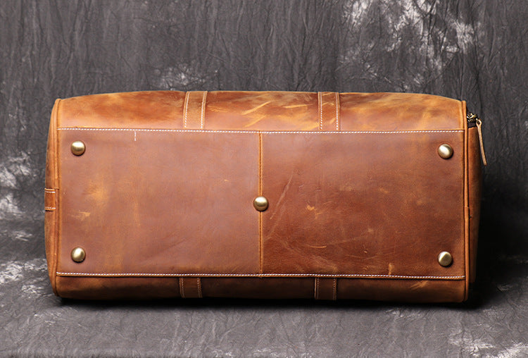 Crazy horse leather weekender bag with shoe compartment by RockCow, view 3