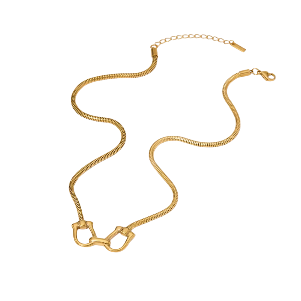 Small gold horse bit pendant necklace