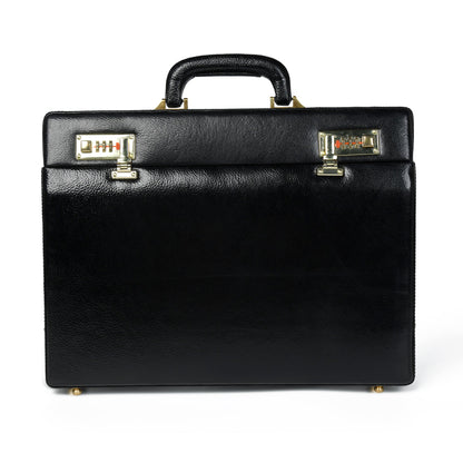 Black leather hard-case briefcase with dual combination locks