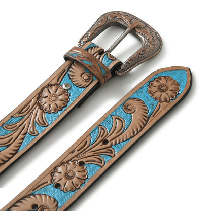 The Carved Blue-and-Brown Western Belt, view 3