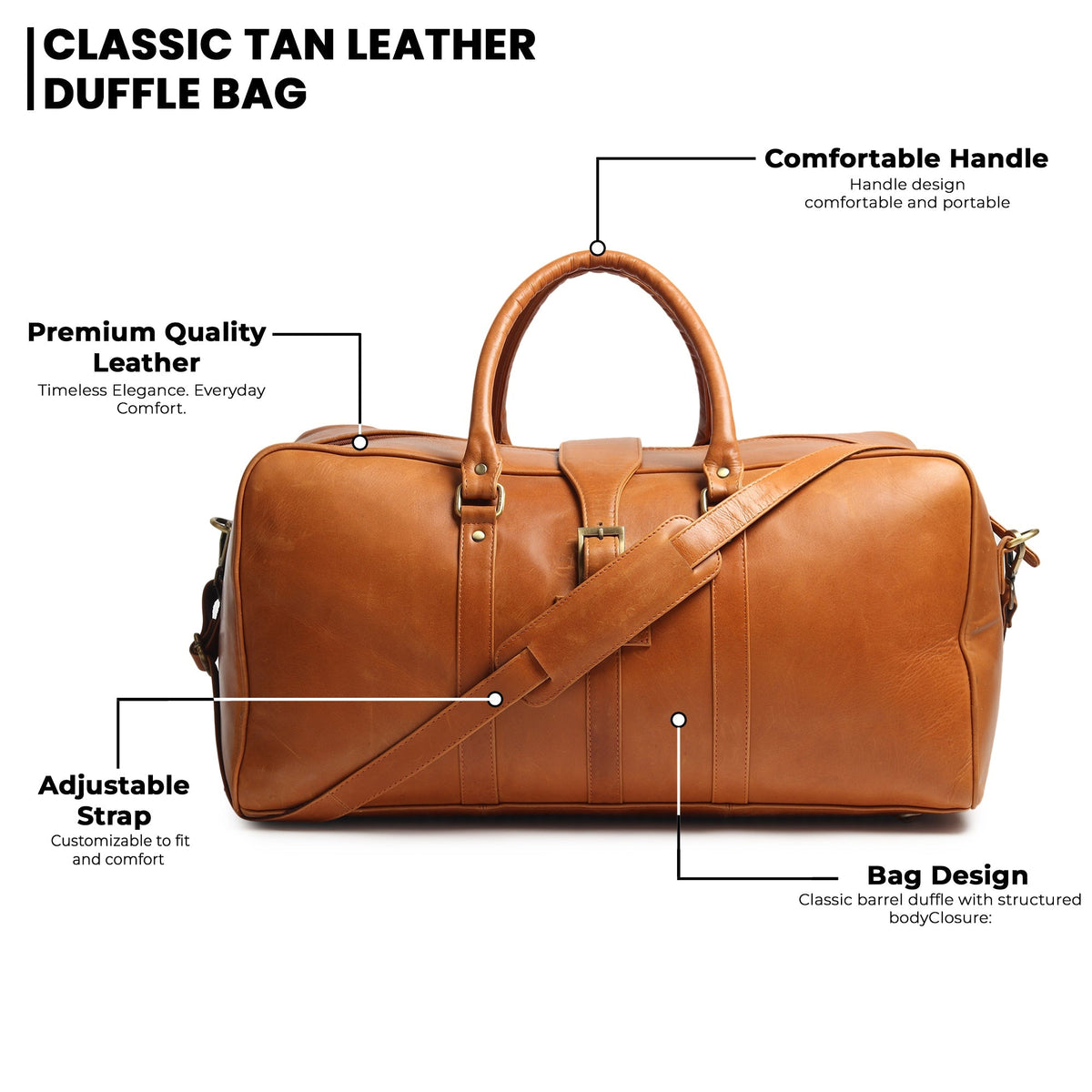 Port Blair Tan Duffle by Classy Leather Bags, view 4