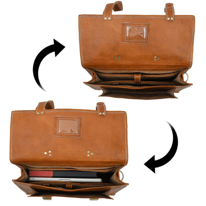 Tan Big Pocket Messenger by Classy Leather Bags, view 3