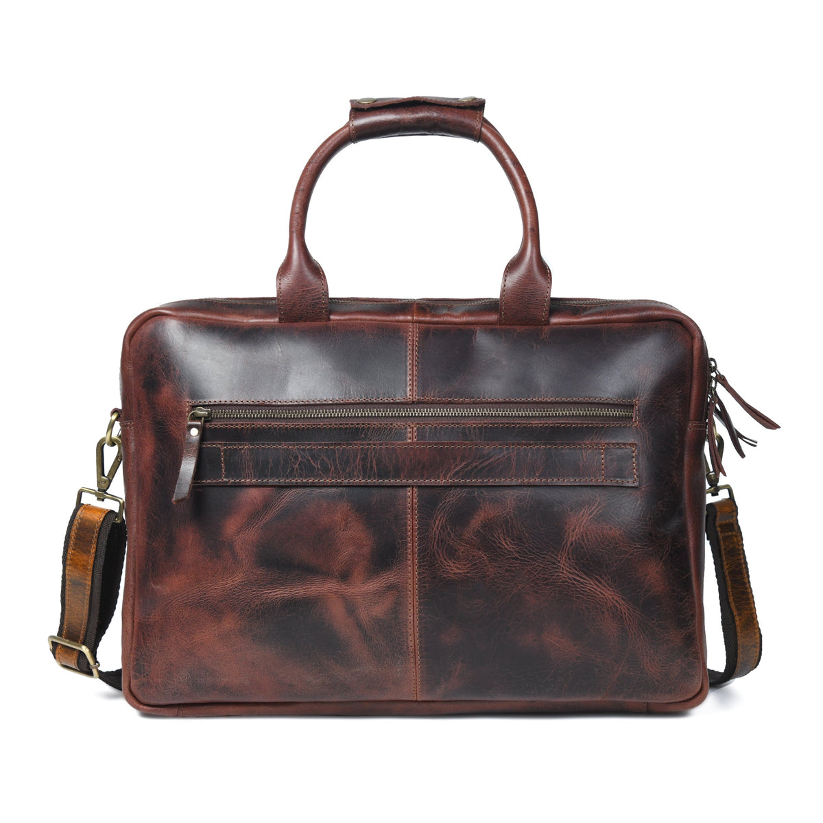 Buffalo leather pilot briefcase with top handle and front pockets, view 4