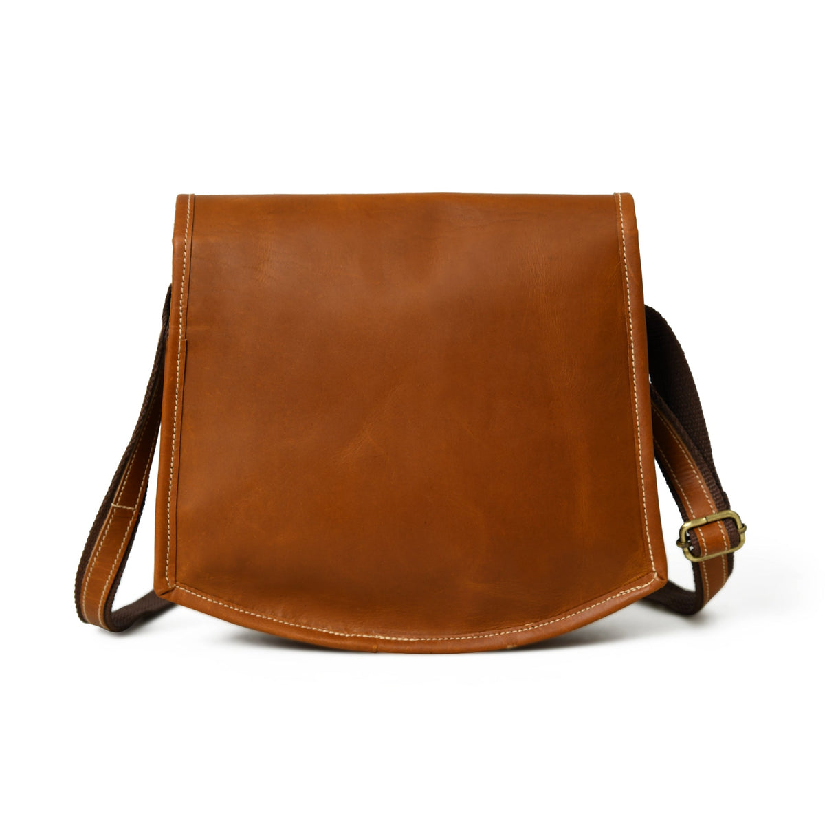 Buffalo leather saddle crossbody bag with metal buckle closure, view 4