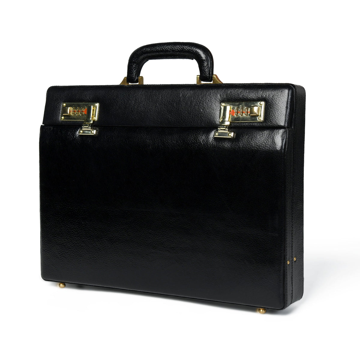 Black leather hard-case briefcase with dual combination locks, view 2