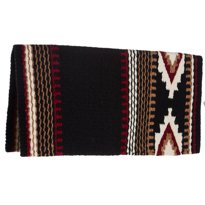 Black, cream, red earth and fawn patterned New Zealand wool saddle blanket, view 2